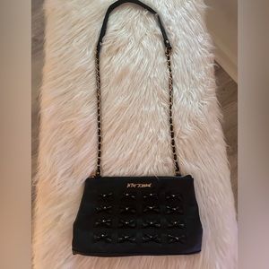 Betsey Johnson Black and Gold Bow Crossbody Purse